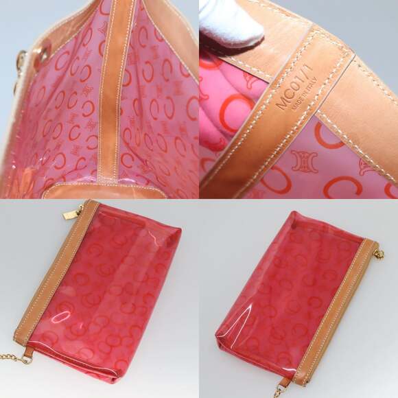 CELINE Chain C Macadam Canvas Tote Bag Vinyl Red Gold - Picture 12 of 13